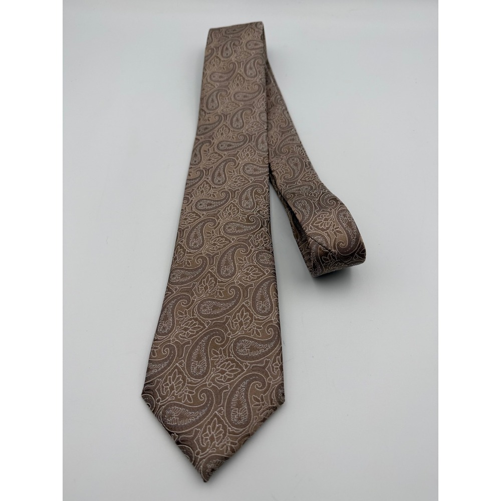 Michael Michael Kors Mens Silk Paisley Tie Taupe Brown RN 121148